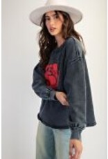 Rose Printed Washed Terry Pullover