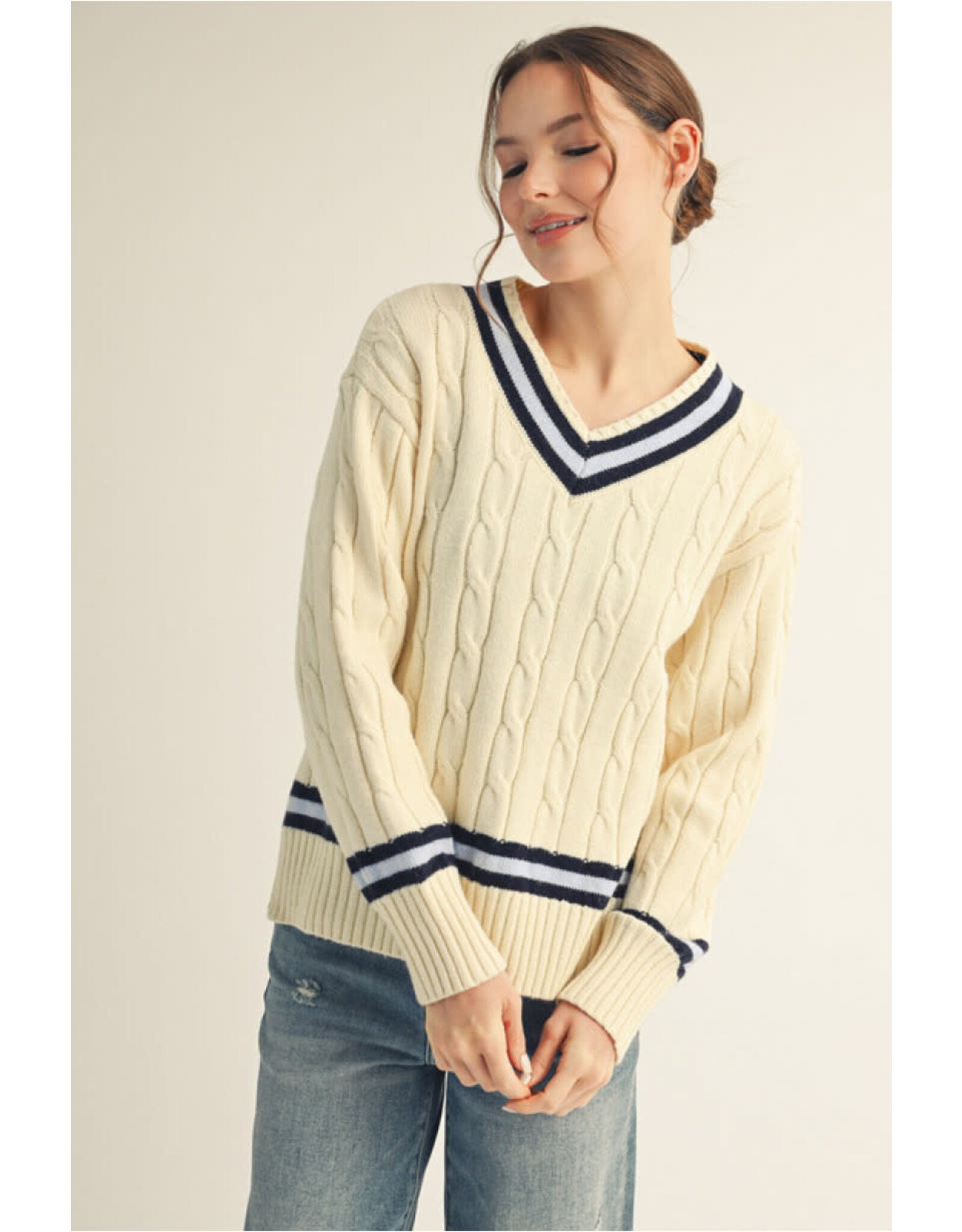Harvard Drop Shoulder Cable Knit Sweater