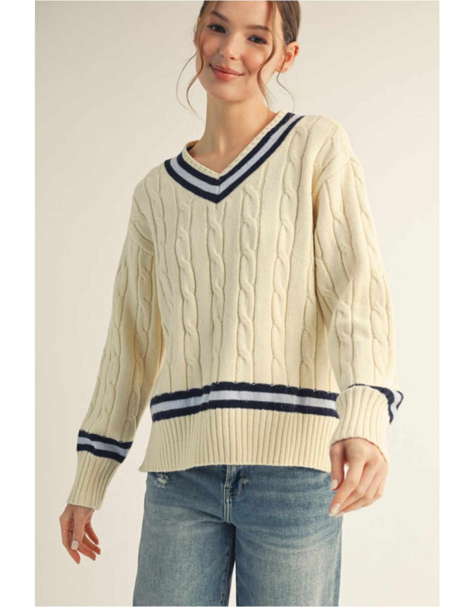Harvard Drop Shoulder Cable Knit Sweater