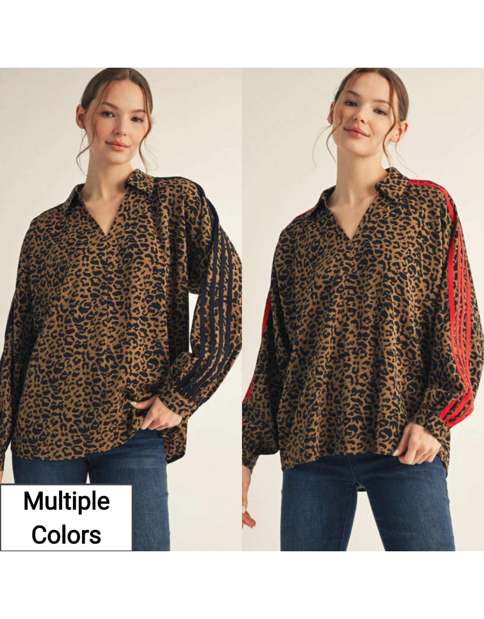 Lacy Leopard Stipe Accent Top