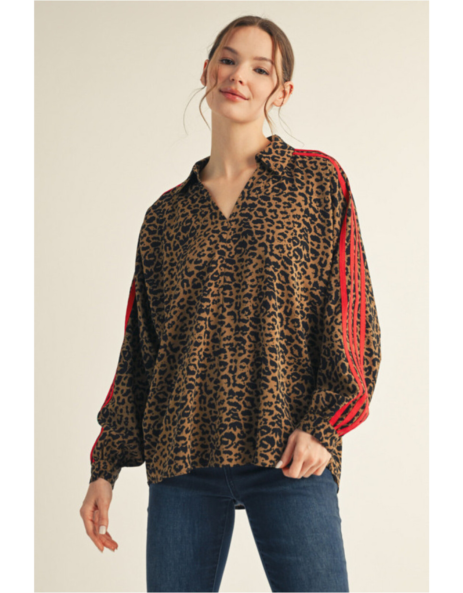 Lacy Leopard Stipe Accent Top