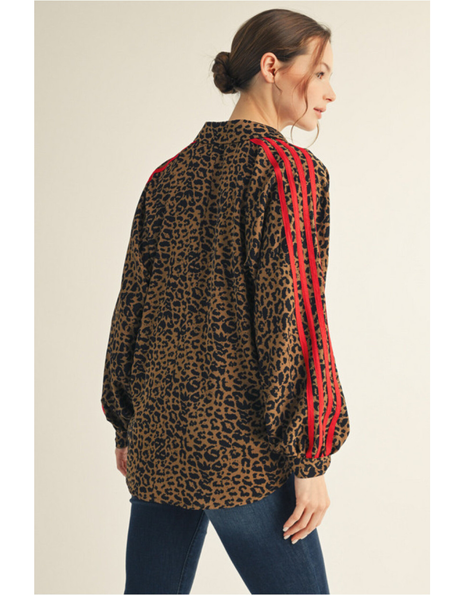 Lacy Leopard Stipe Accent Top