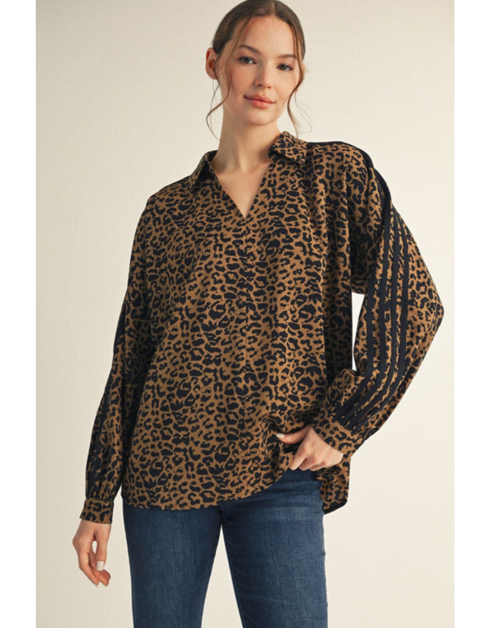 Lacy Leopard Stipe Accent Top