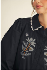 Beck Embroidered Puff Sleeve Black Top