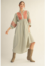 Olivia Olive Embroidered Midi Dress