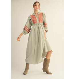 Olivia Olive Embroidered Midi Dress