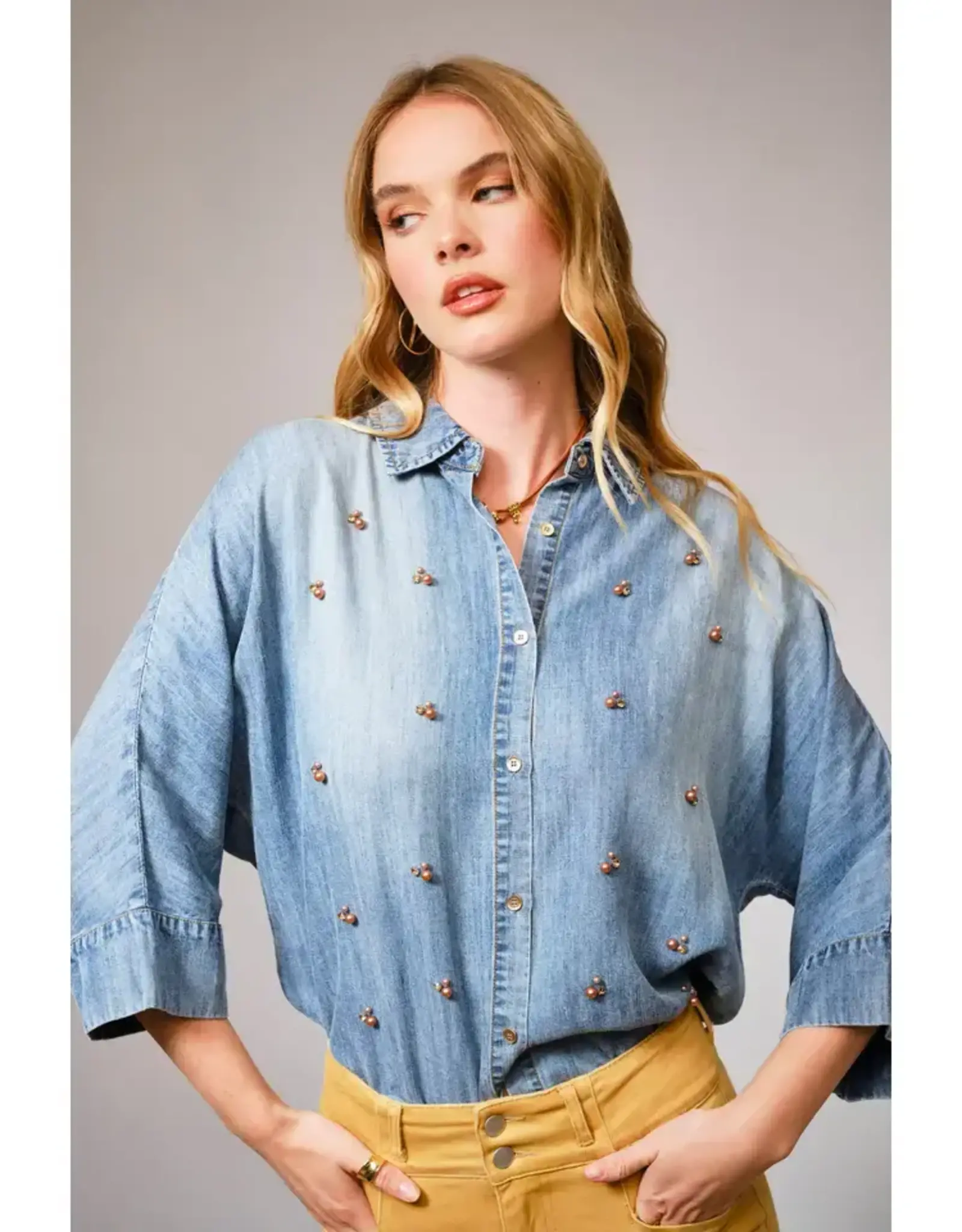 Hi-Low Pearl Chambray Top