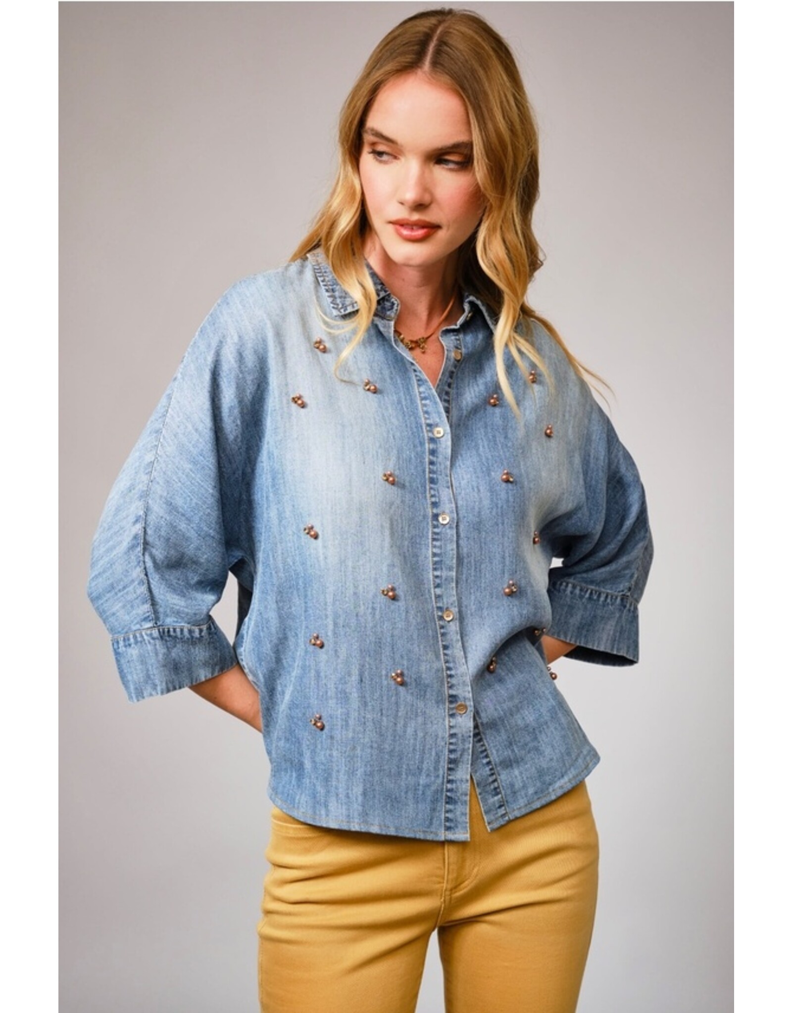 Hi-Low Pearl Chambray Top