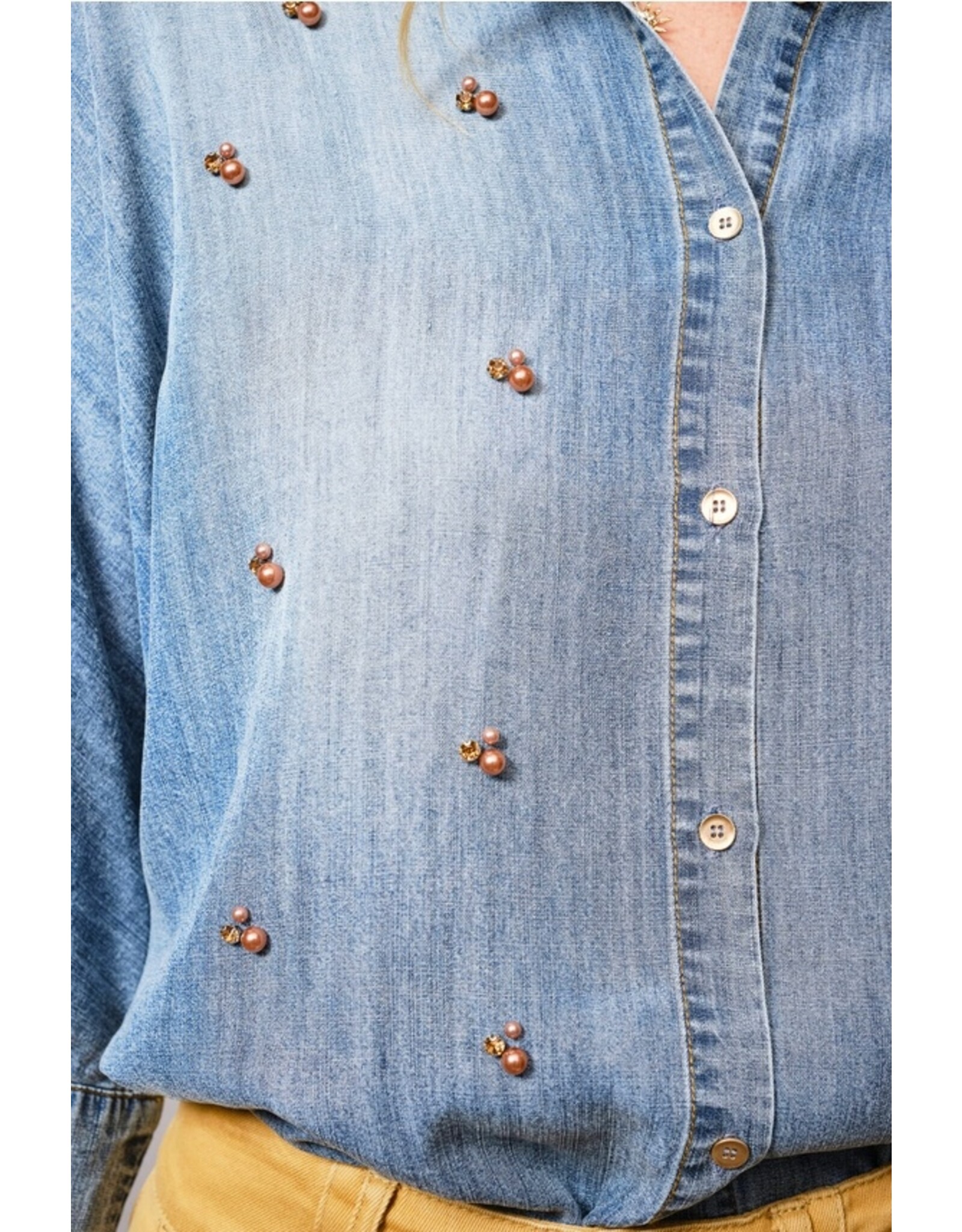 Hi-Low Pearl Chambray Top