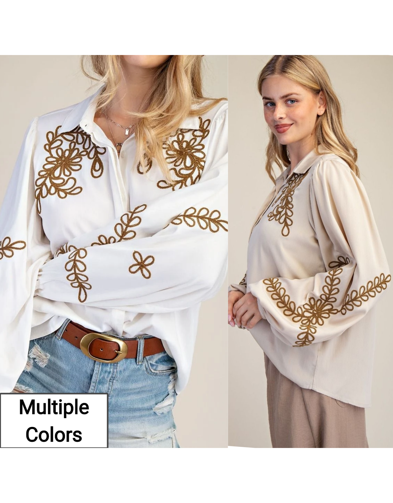 Embroidery Detailing Button Down Washed Shirt