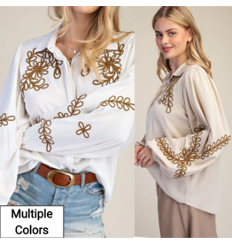 Embroidery Detailing Button Down Washed Shirt