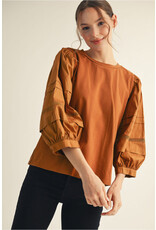 Jayda 3/4 Puff Sleeve With Lace Trim Top