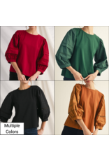 Jayda 3/4 Puff Sleeve With Lace Trim Top