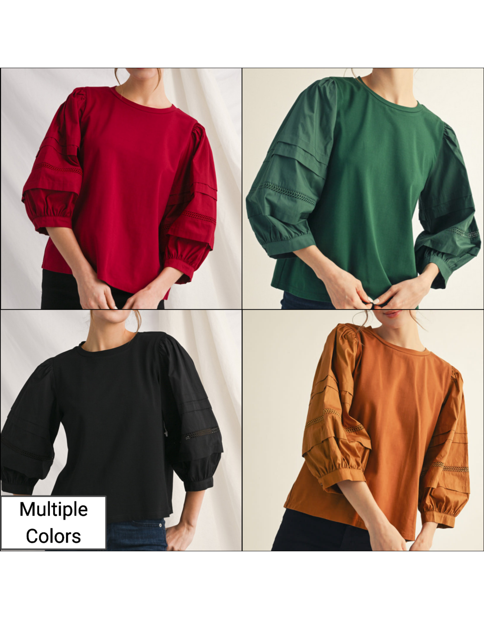 Jayda 3/4 Puff Sleeve With Lace Trim Top