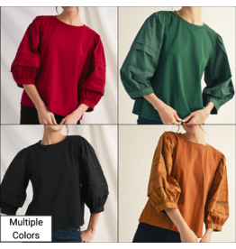 Jayda 3/4 Puff Sleeve With Lace Trim Top