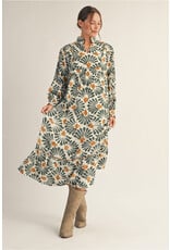 Brooke Boho Olive Print Midi Dress
