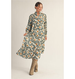 Brooke Boho Olive Print Midi Dress