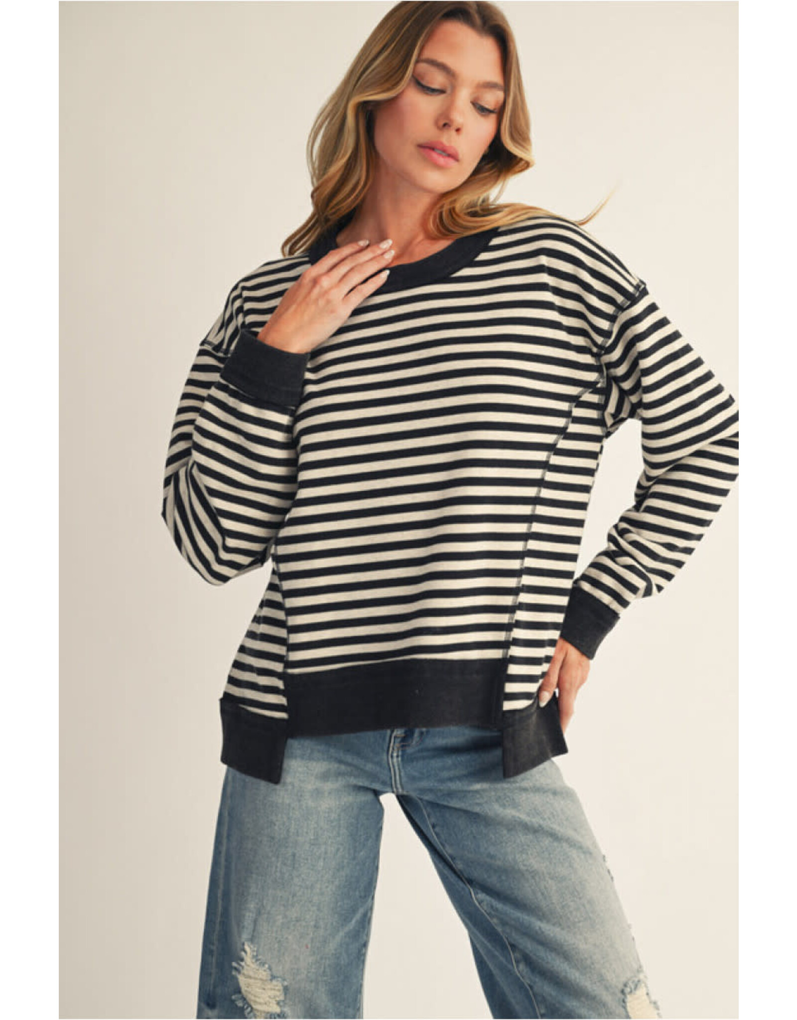 Diane Drop Shoulder Black Stripe Top