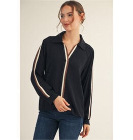 Skylar Stripe Trim Black Top