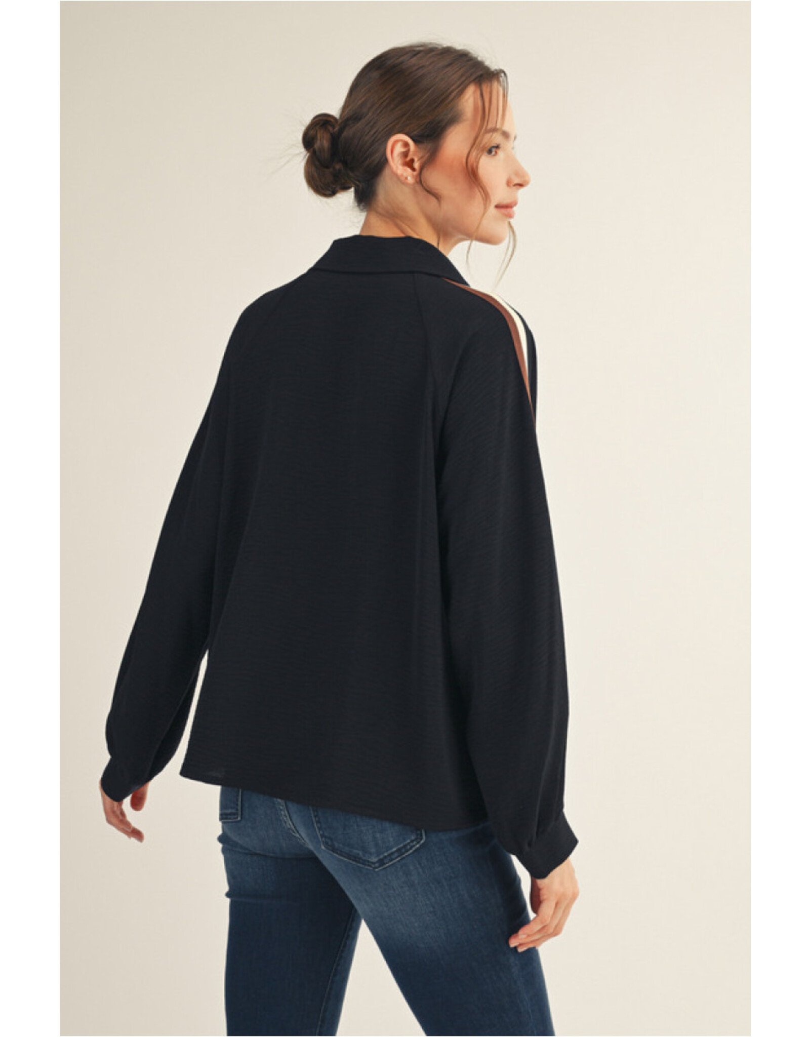 Skylar Stripe Trim Black Top