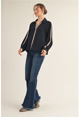 Skylar Stripe Trim Black Top