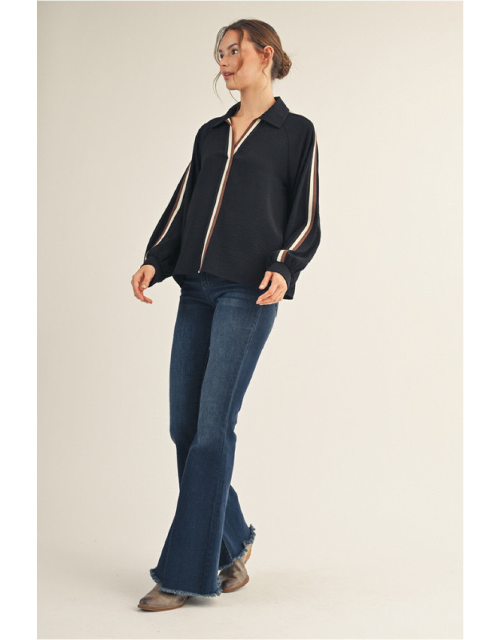 Skylar Stripe Trim Black Top