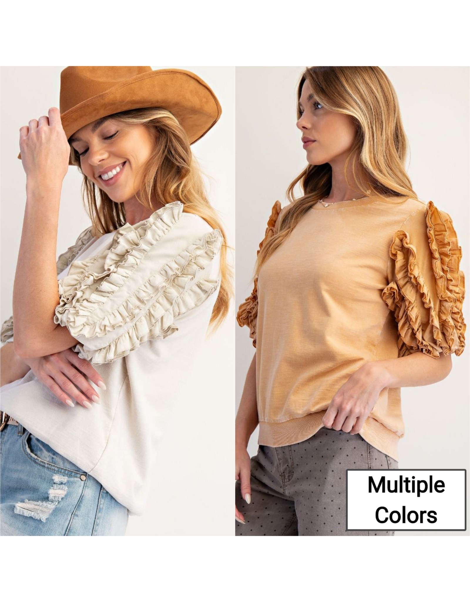Eli Ruffle Sleeve Mineral Wash Top