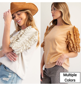 Eli Ruffle Sleeve Mineral Wash Top
