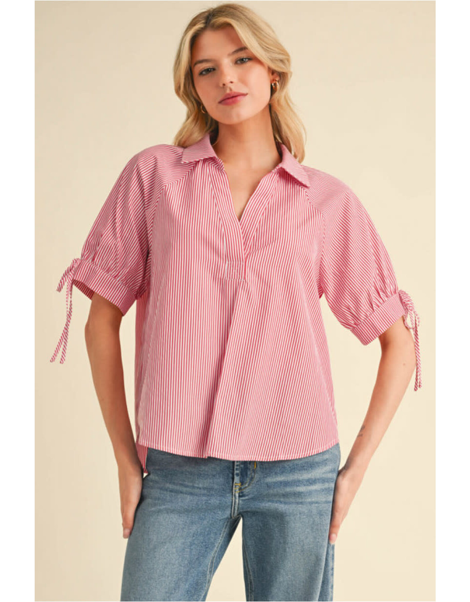 Candy Red Pin-Stripe Top