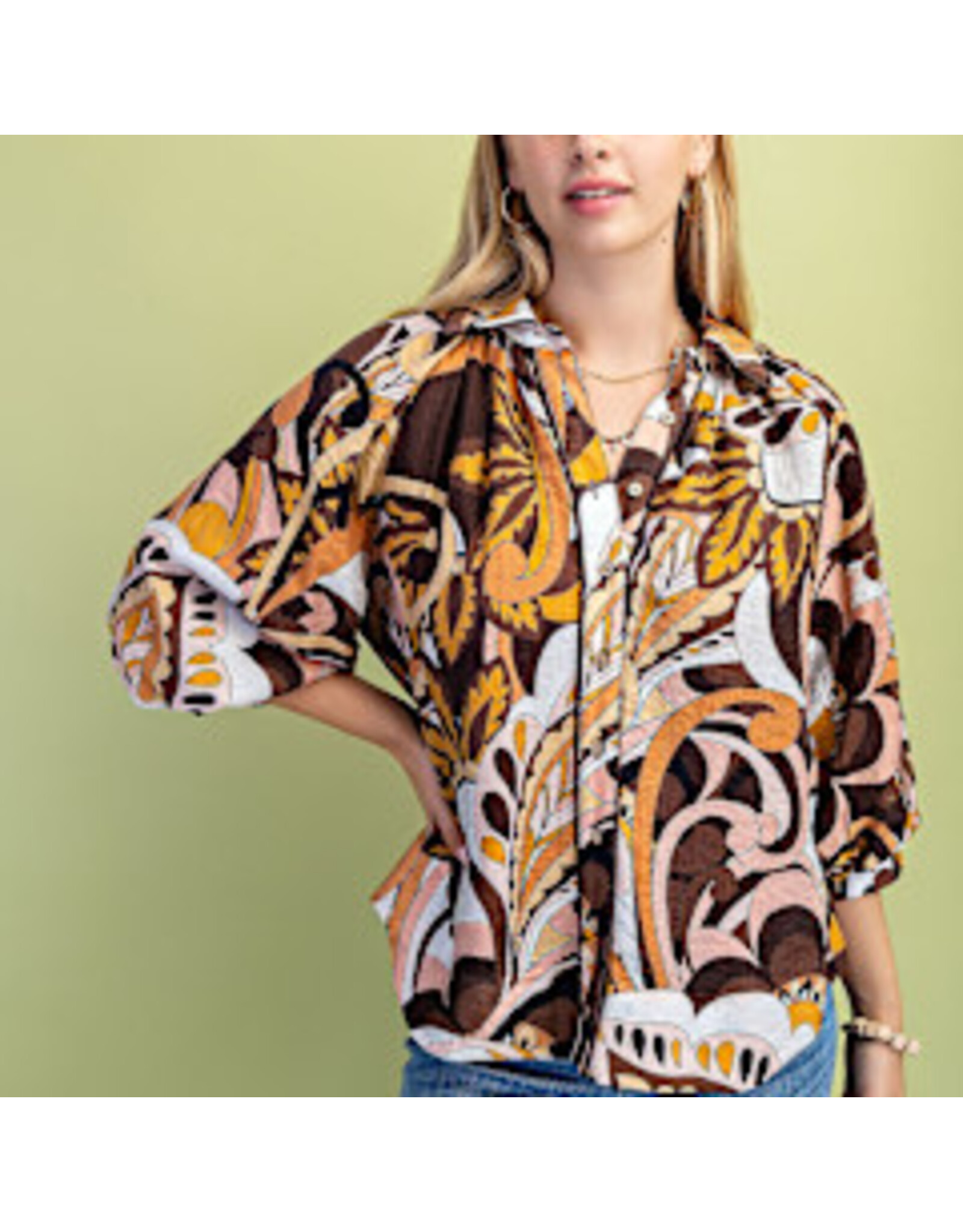 Melia Button Down Raglan Puff Sleeve Top