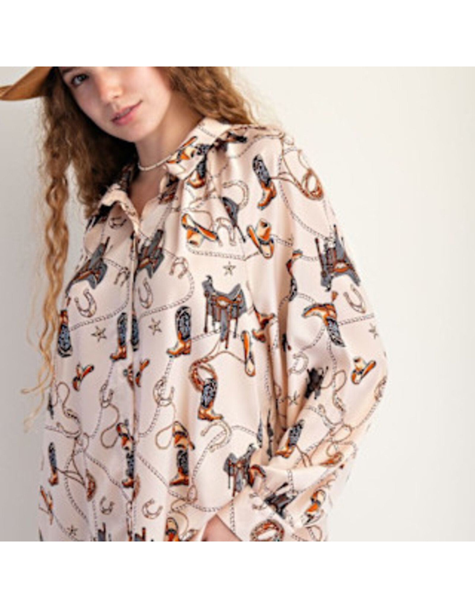 Willa Western Print Satin Top