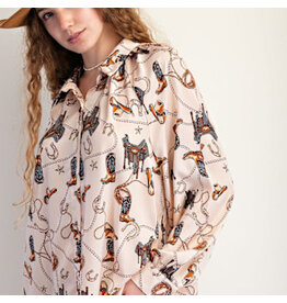 Willa Western Print Satin Top