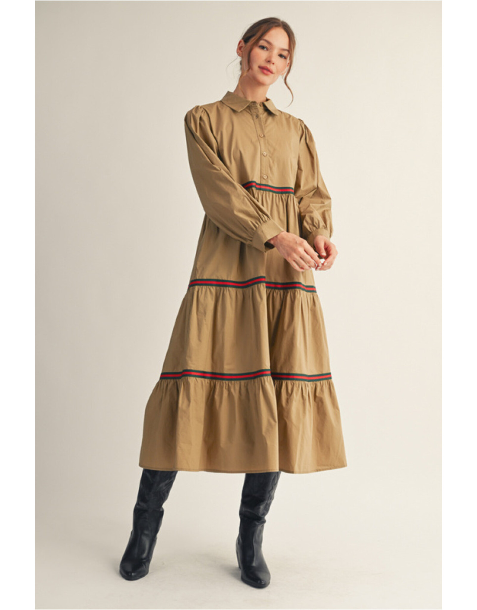 Elle Stripe Tape Trim Dress