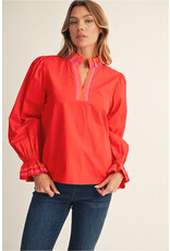 Angie Red Ruffle Long Puff Sleeve Top