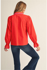 Angie Red Ruffle Long Puff Sleeve Top