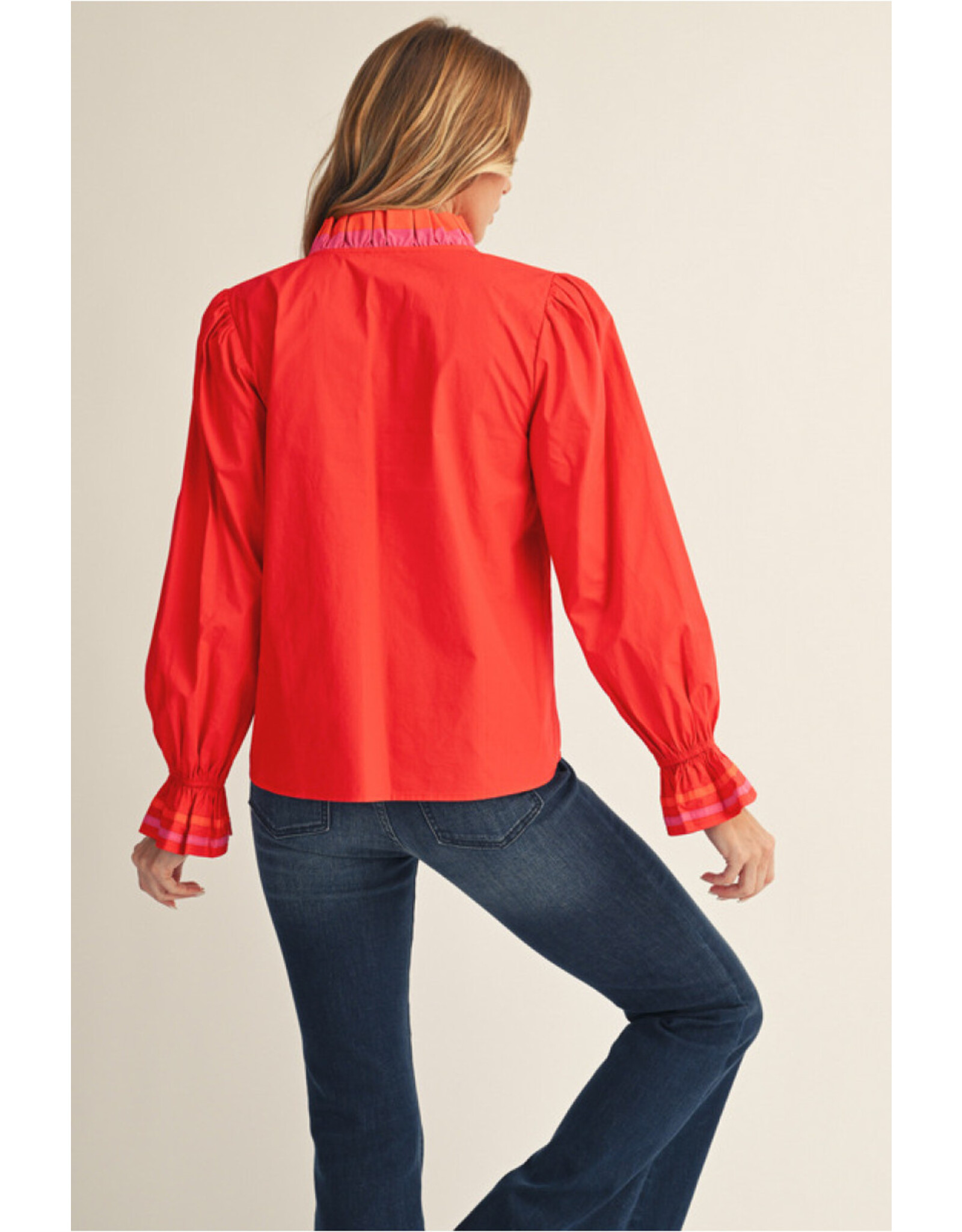 Angie Red Ruffle Long Puff Sleeve Top