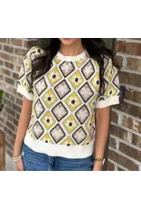 Genie Geo Floral Short Sleeve Sweater