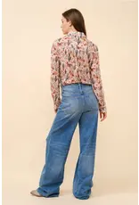 Loretta Western Print Chiffon Button Up Blouse Loretta Western Print Chiffon Button Up Blouse