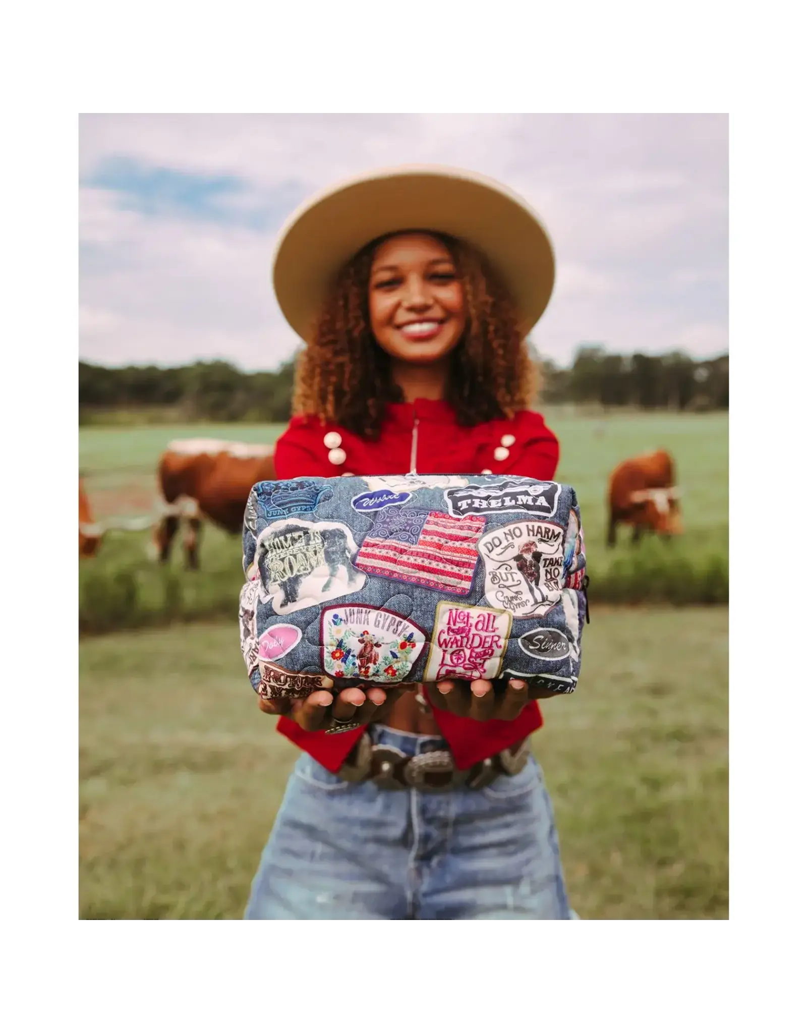 Junk Gypsy Denim Patches Small Makeup Bag