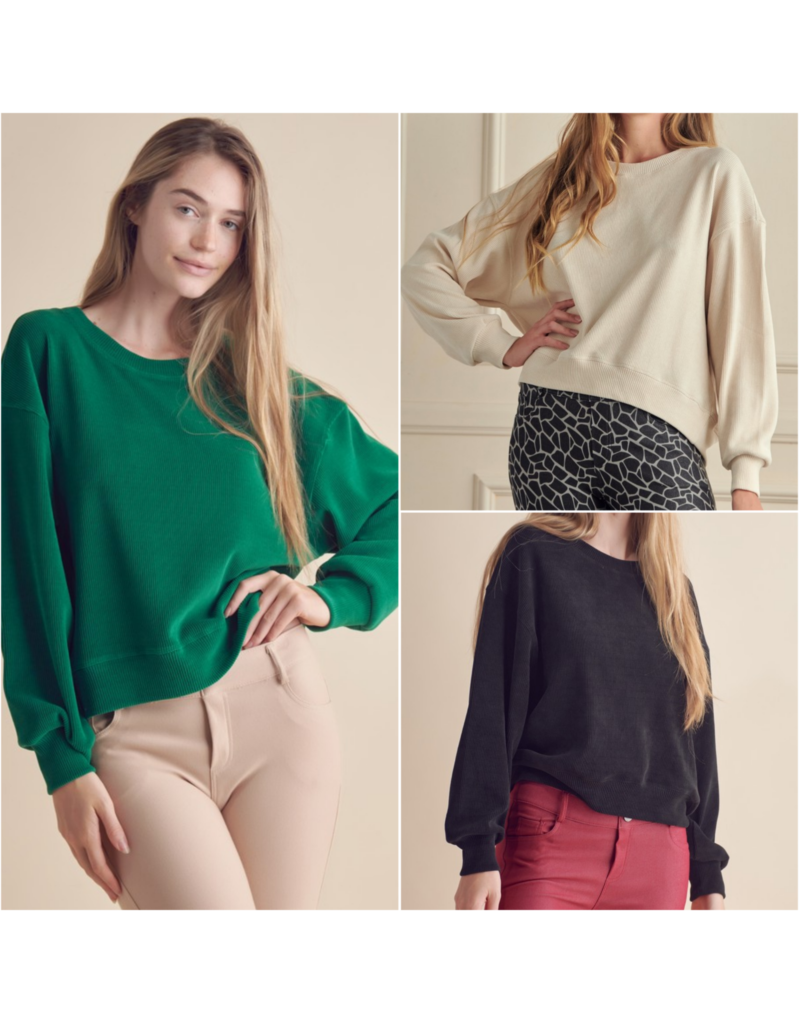 Rachel Relaxed Ribbed Corduroy Long Sleeve Top