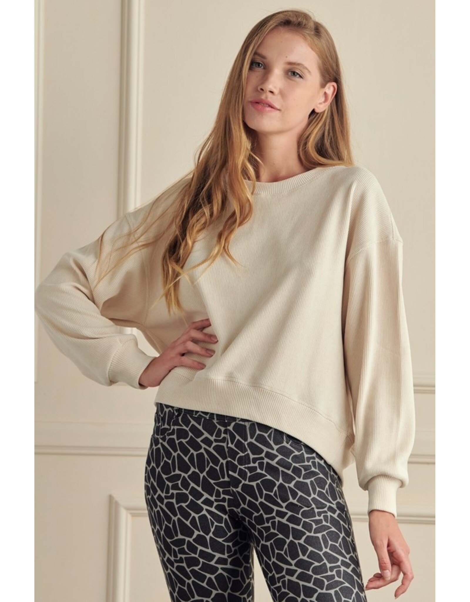 Rachel Relaxed Ribbed Corduroy Long Sleeve Top