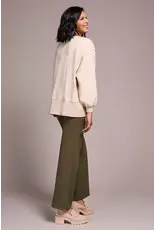 Tribal Tribal Crew Neck Front Slit Top with Embroidery
