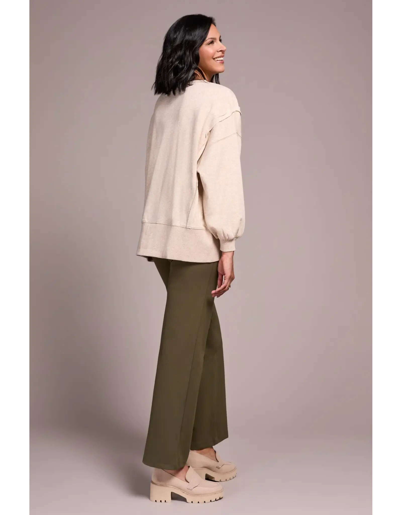 Tribal Tribal Crew Neck Front Slit Top with Embroidery