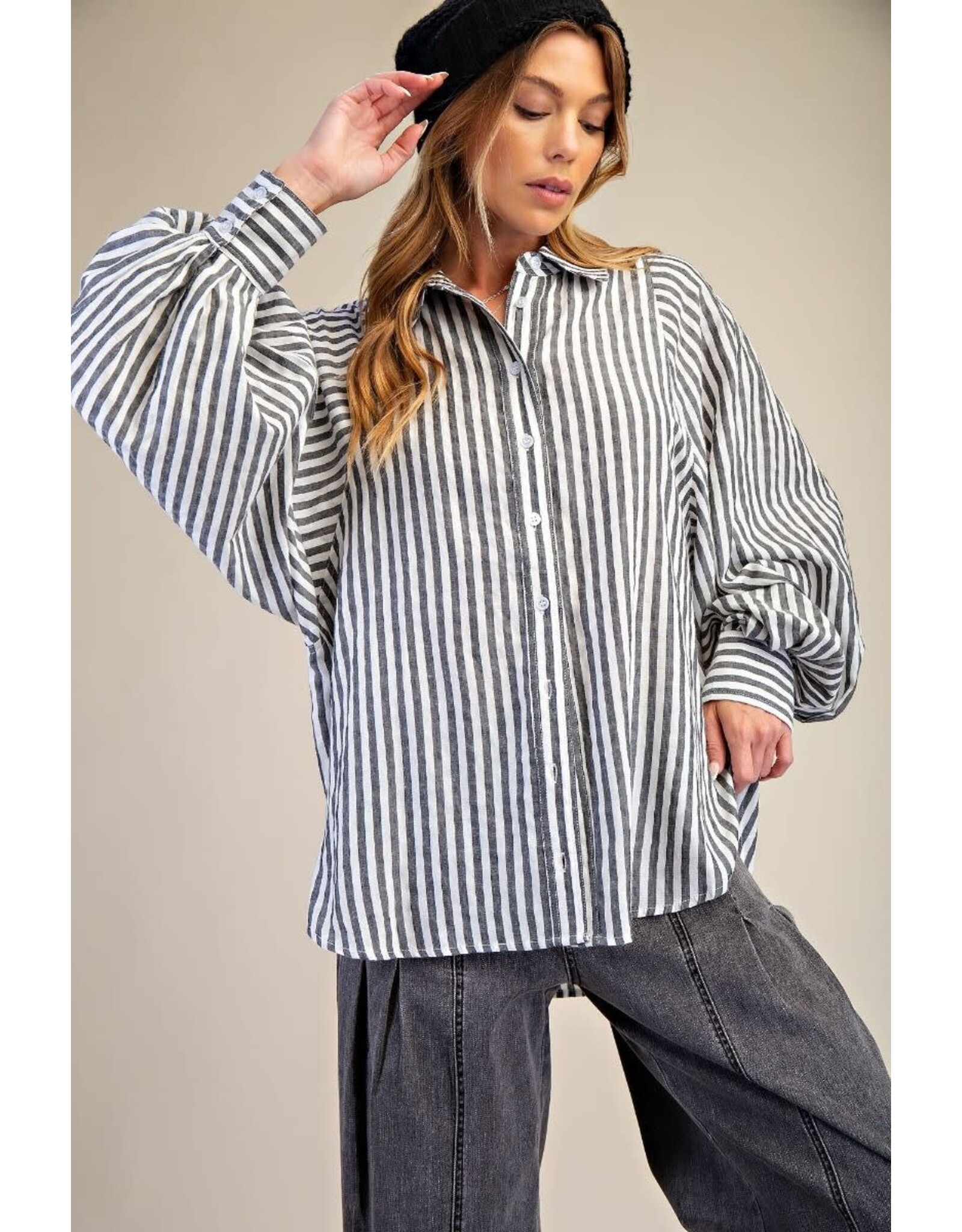 Sara Striped Button Down Loose Fit Shirt