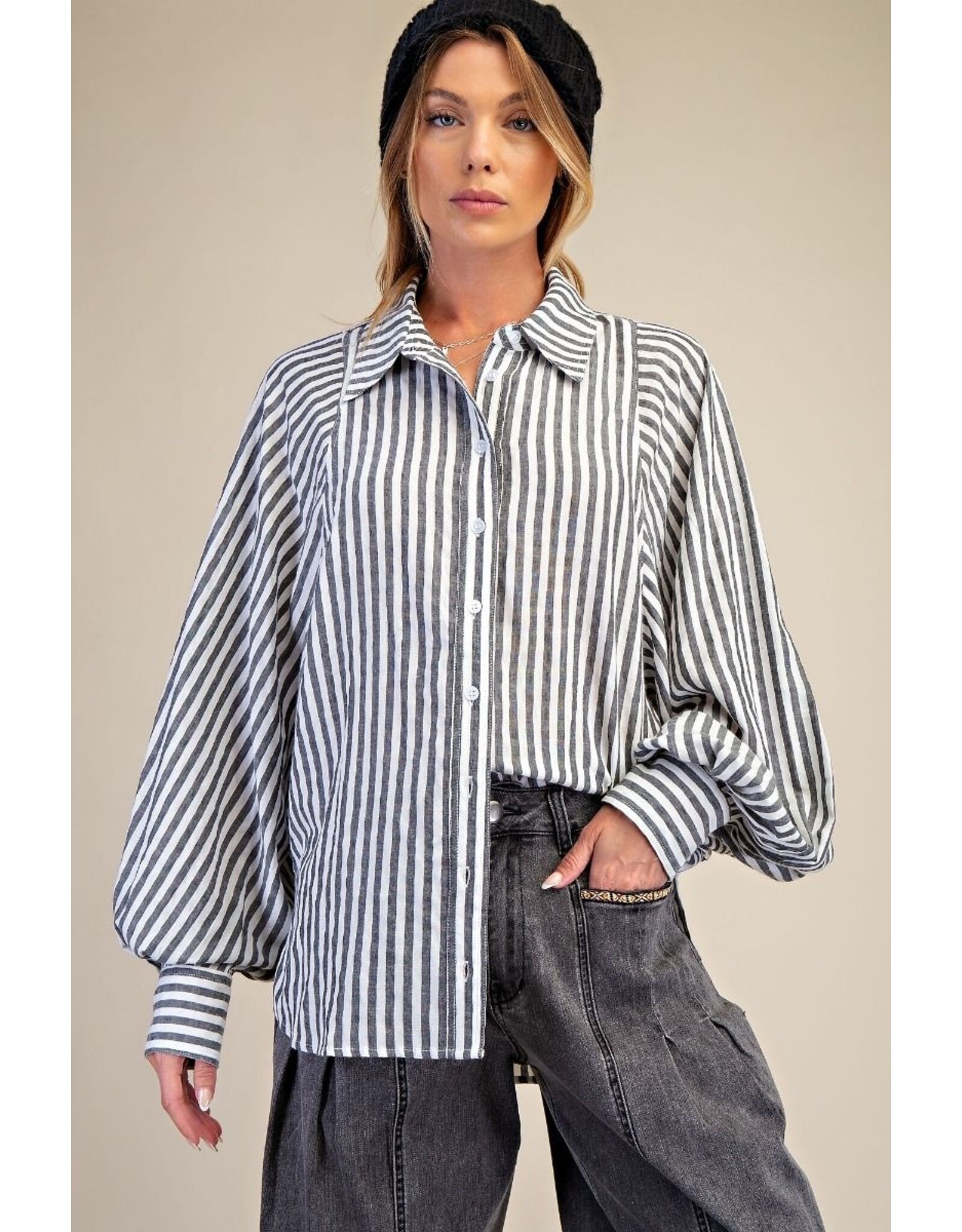 Sara Striped Button Down Loose Fit Shirt