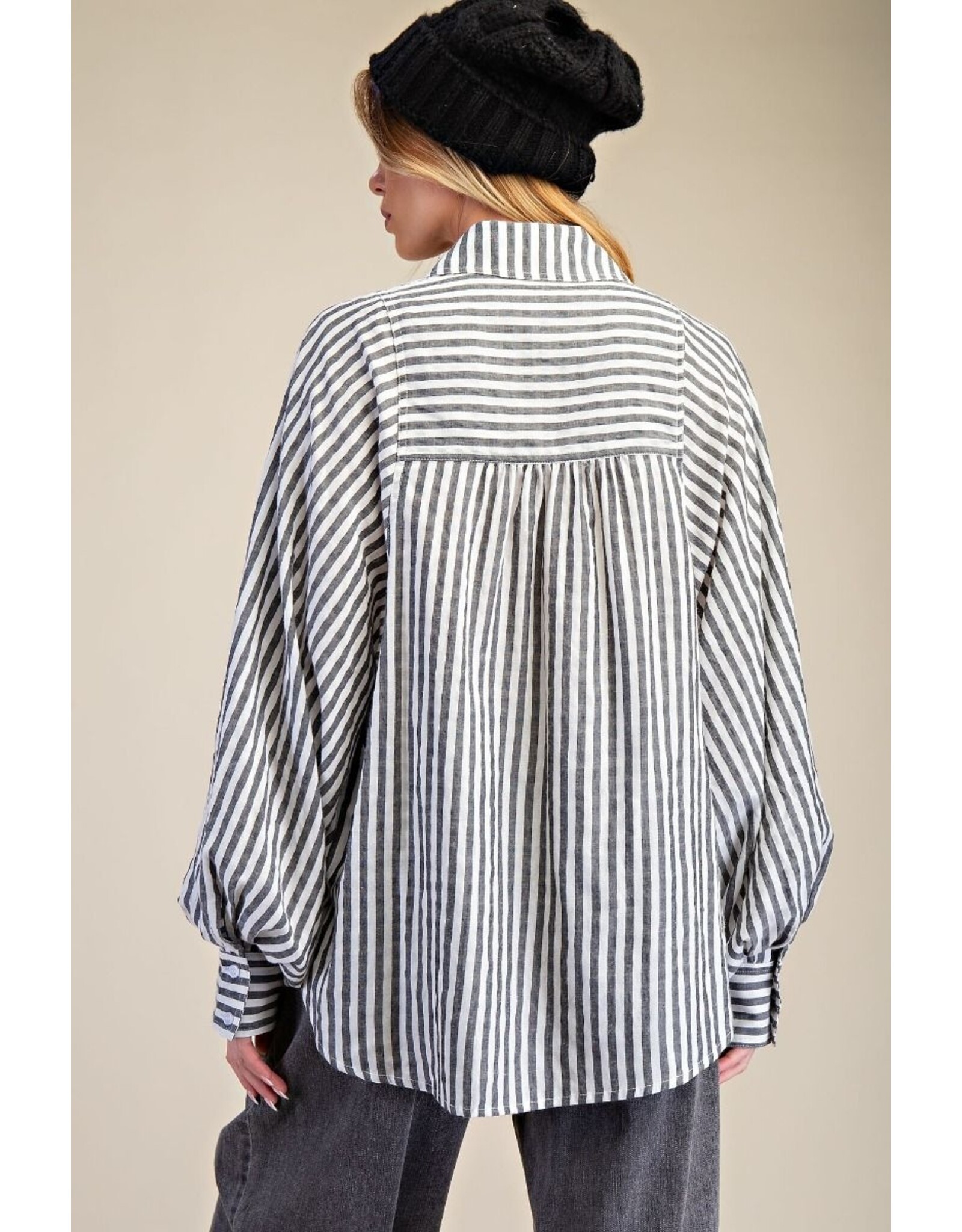 Sara Striped Button Down Loose Fit Shirt