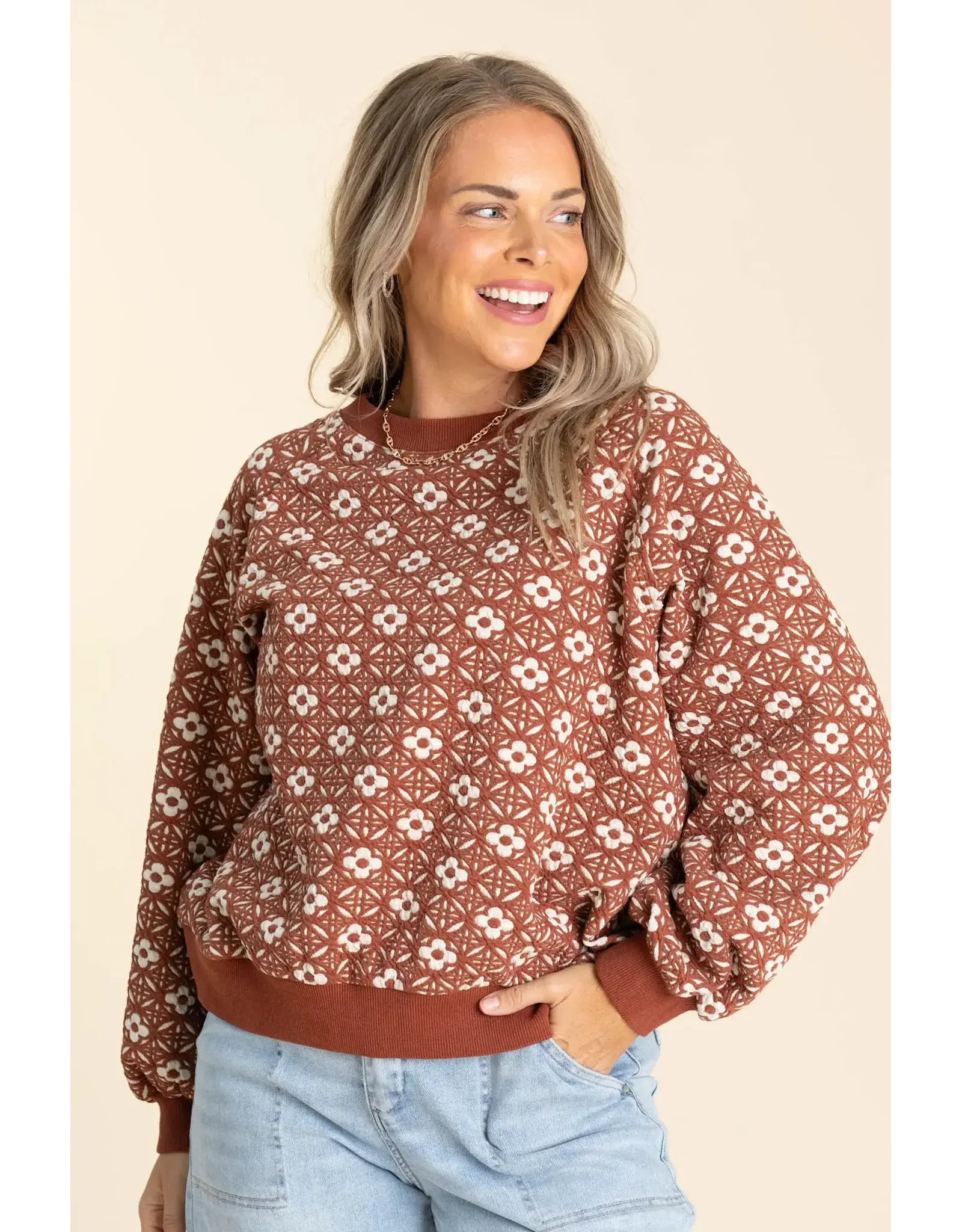 Mallory Floral Jacquard Crew Neck Pullover