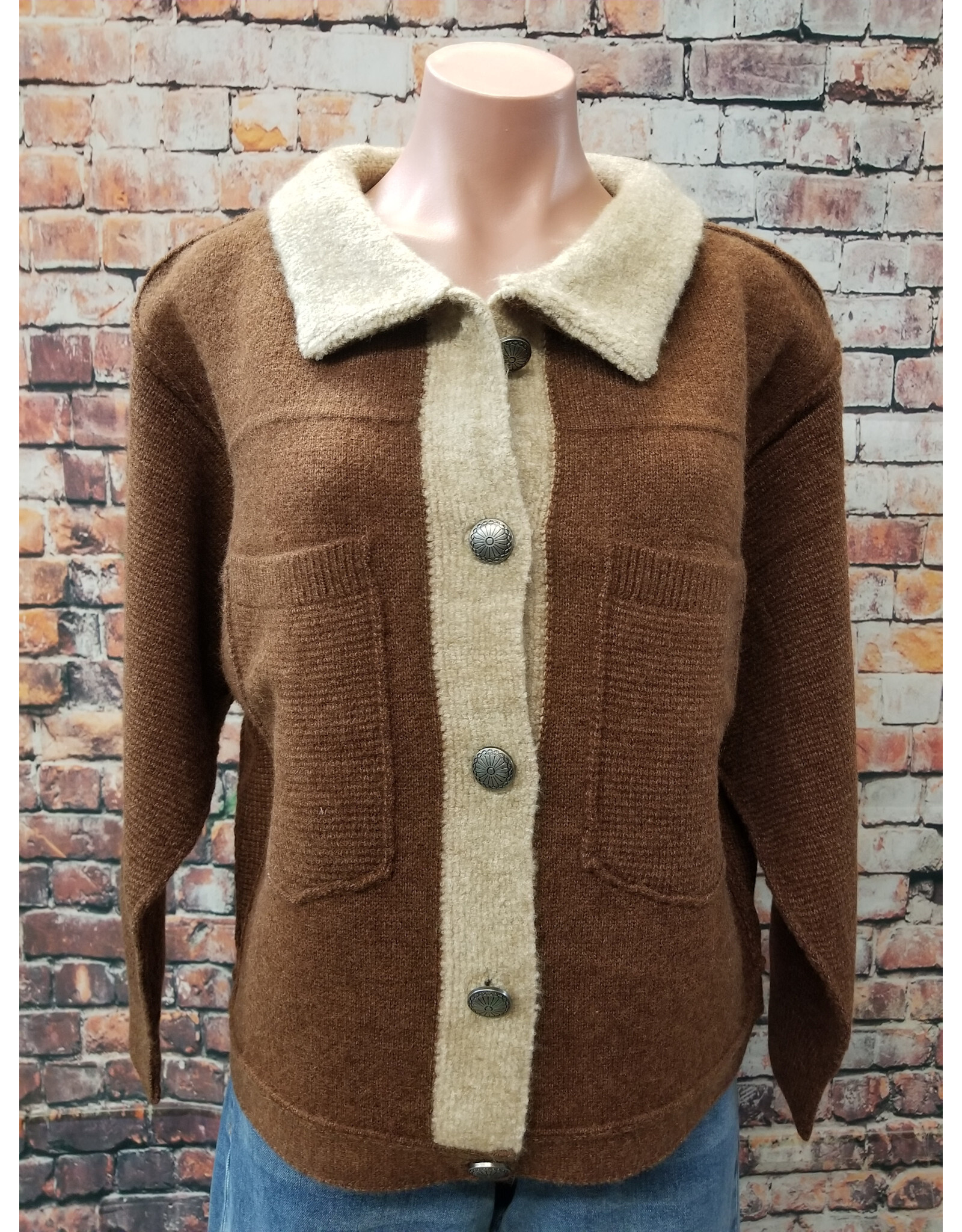 Rust Cropped Cardigan Concho Button