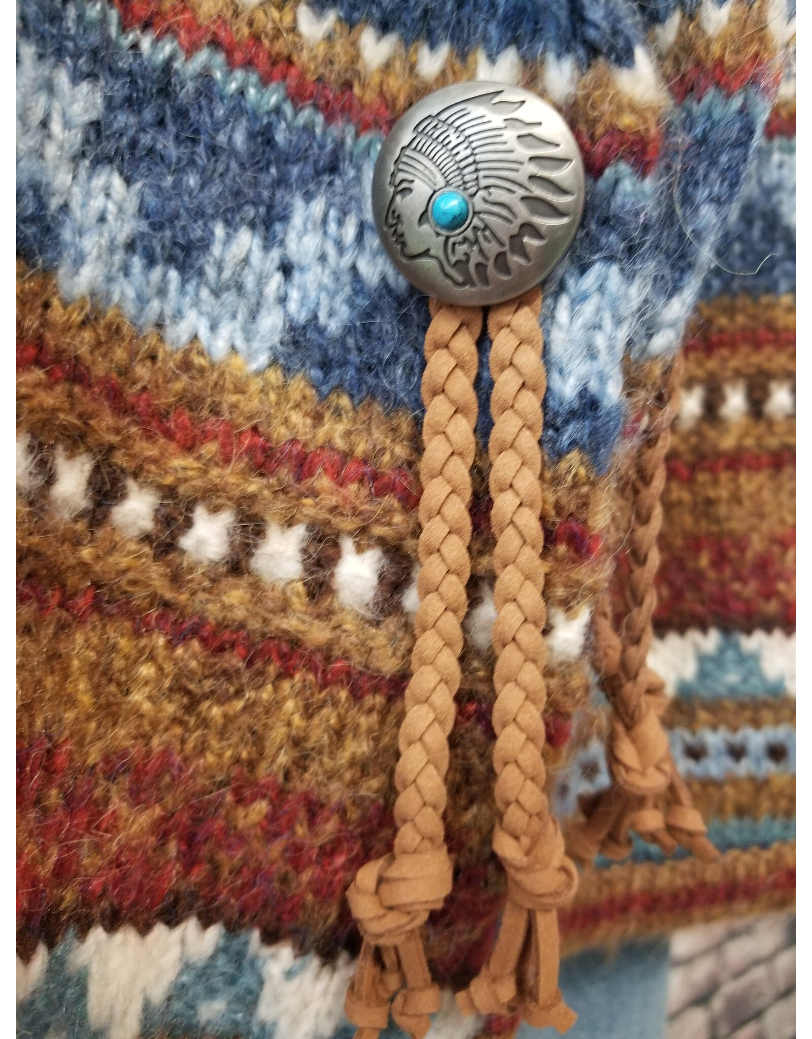 Vintage Cardigan Indian Button Leather Tas