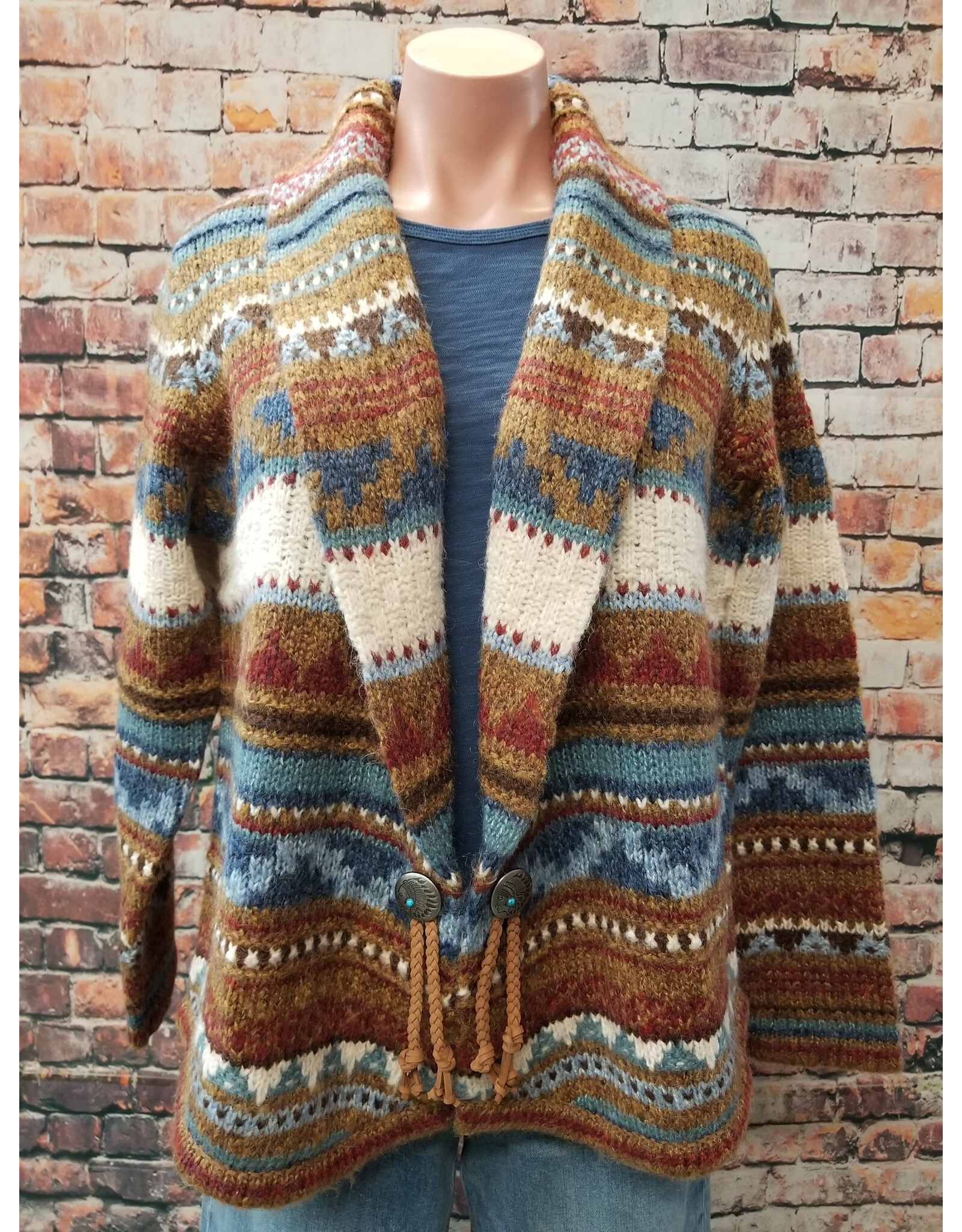 Vintage Cardigan Indian Button Leather Tas